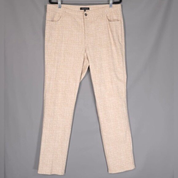 LAFAYETTE 148 NY Women’s LINEN Blend Trousers Pants Straight Tan Print Size 14